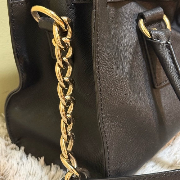 Michael Kors Hamilton leather satchel in black with gold-tone hardware. - Picture 8 of 8